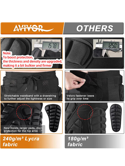 AVIVOR Protective Padded Shorts for Snowboarding, Skateboarding, and Skiing with 3D Hip, Butt, and Tailbone Protection